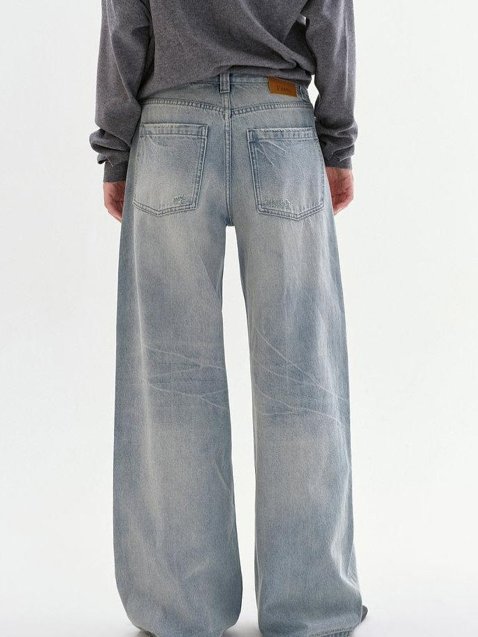 fano Soft Cotton No Stretch Commuter Relaxed Natural Waist Blue Straight Leg Jeans