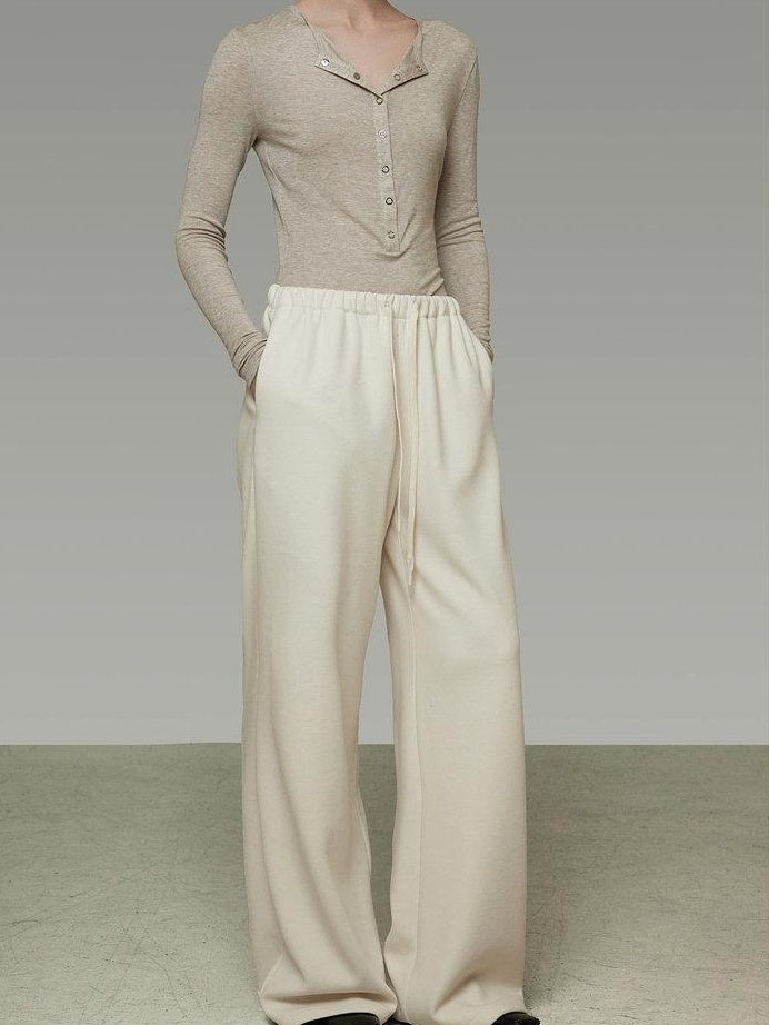 unspoken High Waist Tailored Tie Waist Minimal Workwear Breathable Straight Wide Leg Pants