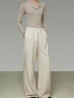unspoken High Waist Tailored Tie Waist Minimal Workwear Breathable Straight Wide Leg Pants