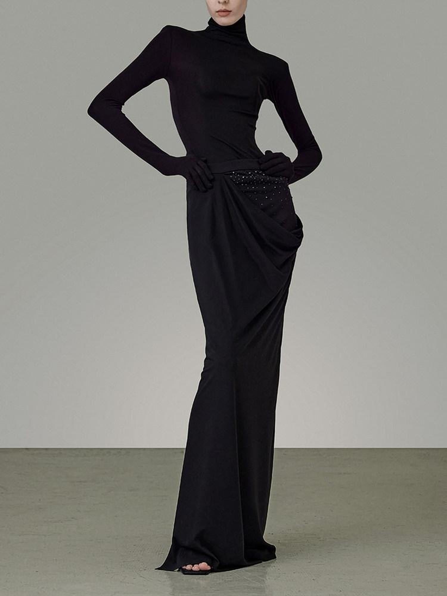 unspoken Sleek High Waist Minimal Office Pencil H Line Viscose Black Maxi Skirts