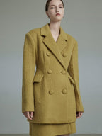 unspoken Soft Wool Double Breasted Tailored Straight Fit Mustard Yellow Blazers