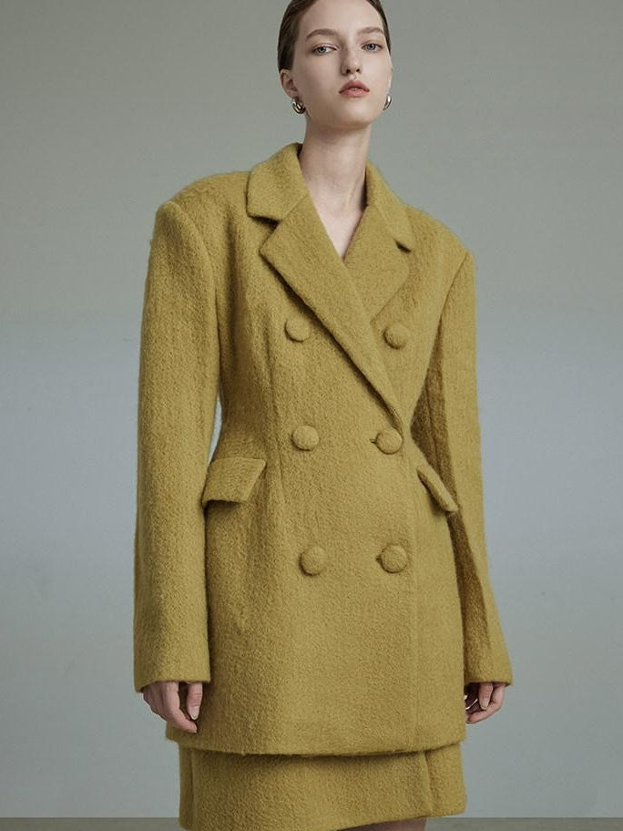 unspoken Soft Wool Double Breasted Tailored Straight Fit Mustard Yellow Blazers