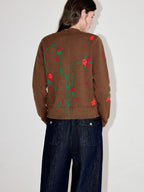 fano Soft Acrylic Blend Oversized Round Neck Single Row Button Women Brown Cardigans