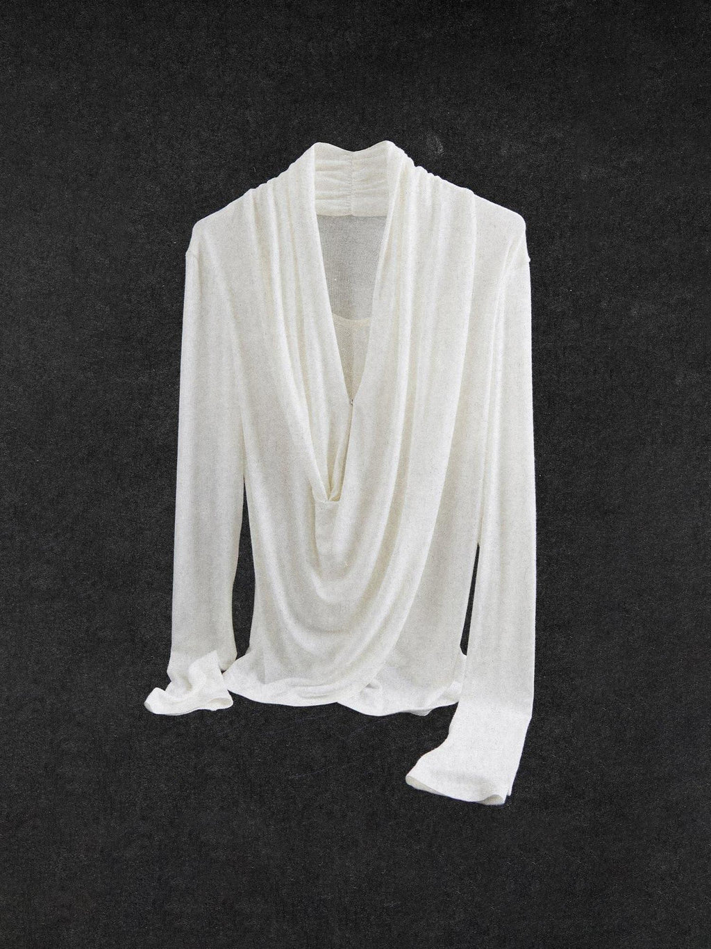 unspoken Lyocell Asymmetric Slim Fit Distressed V-neck Pullover Women Cream Blouses