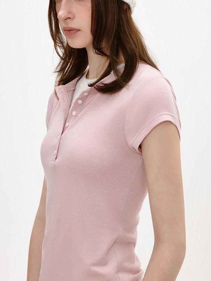 fano Lyocell Blend Commuter Korean Slim Fit Office Pink White Short Sleeve T-Shirts