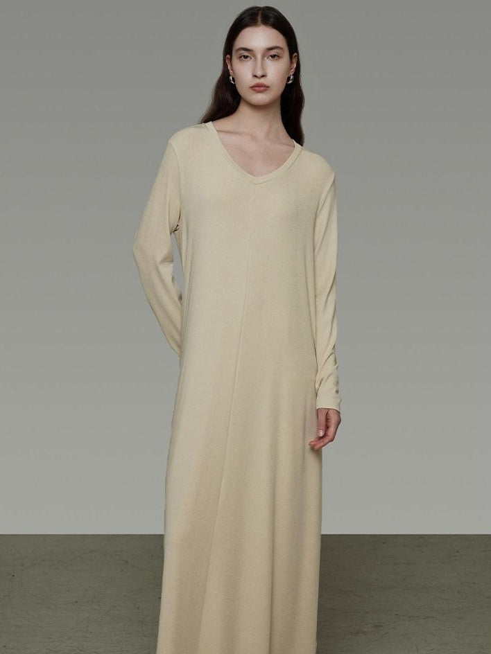 unspoken Non Fading Modal Cotton Long Sleeve Loose Waist Minimalist Commuter Maxi Dresses