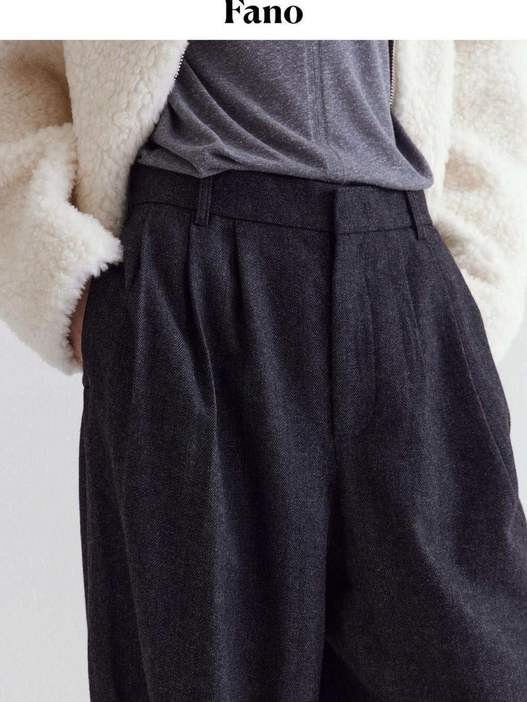 fano High Waist Minimalist Straight Leg Long Deep Gray Women Casual Pants