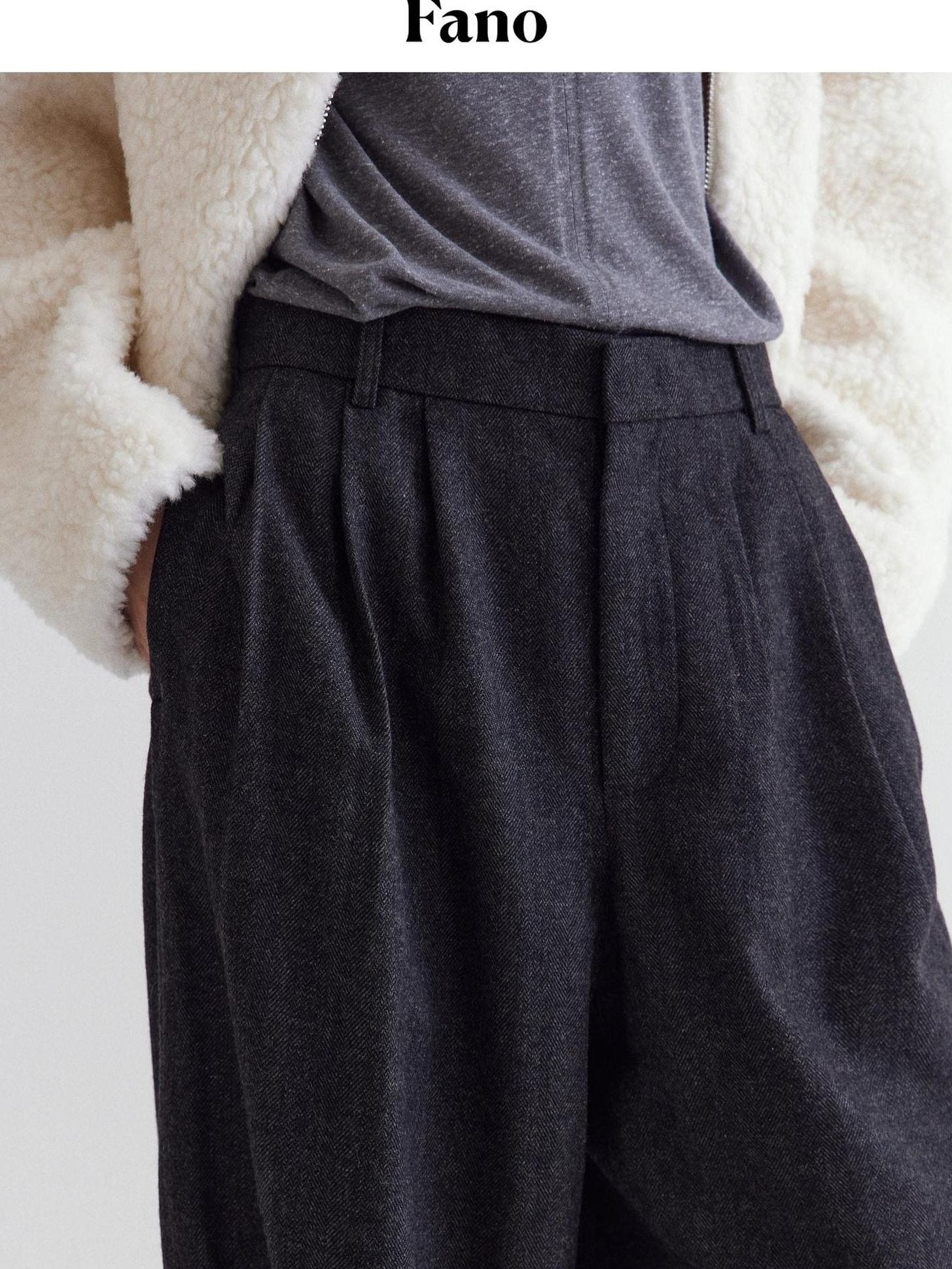 fano High Waist Minimalist Straight Leg Long Deep Gray Women Casual Pants