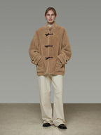 unspoken Warm Fur Lined Oversized Stand Collar Khaki Women Short Coat