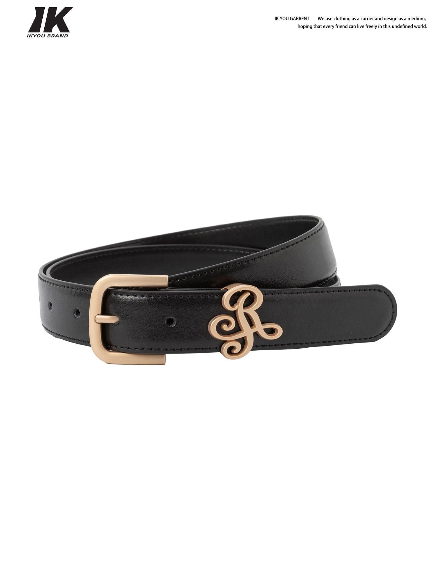 ikyou Smooth Two Layer Cowhide 3Cm Pin Buckle Slim Versatile Women Leather Belts