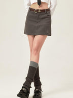 ikyou Shape Retaining Embroidered Casual A Line Low Waist Slim Black Mini Skirts