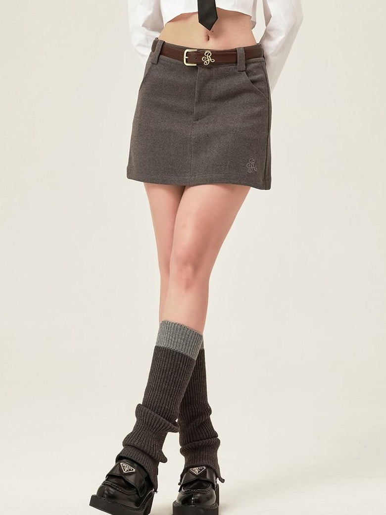 ikyou Shape Retaining Embroidered Casual A Line Low Waist Slim Black Mini Skirts
