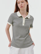 fano Stretch Cotton Henley Neck Korean Straight Heather Gray Short Sleeve T-Shirts