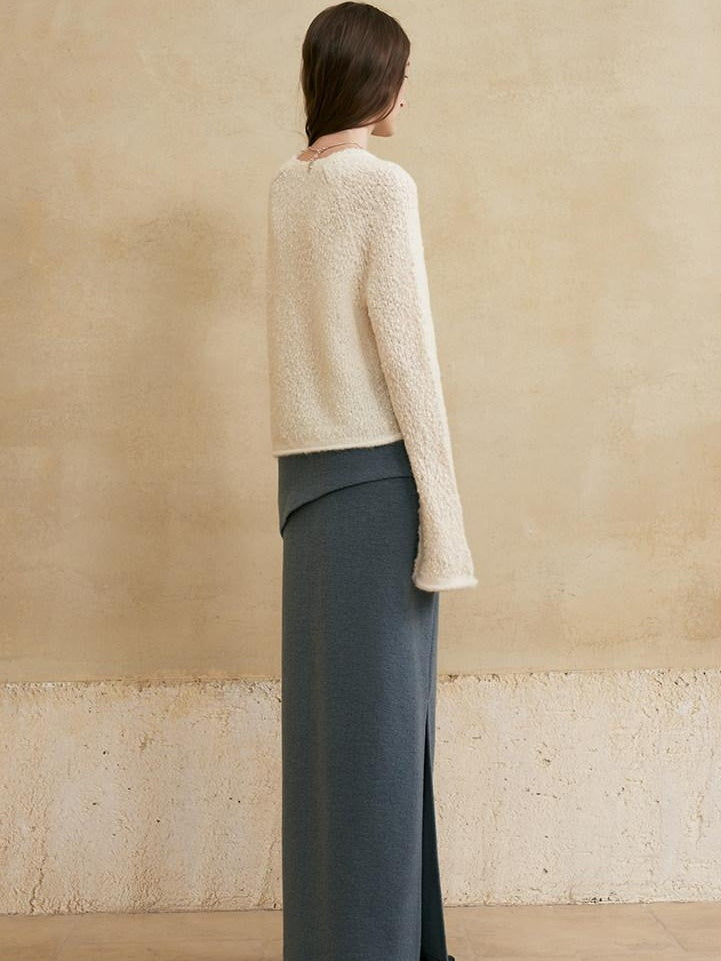 someone sometimes Versatile Lined Knit Slit Straight H Line Mid Waist Women Casual Maxi Skirts