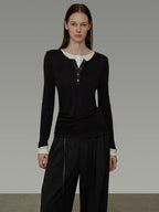 unspoken Modal Blend Colorblock Slim Fit Round Neck Pullover Women Knitwear Sweaters