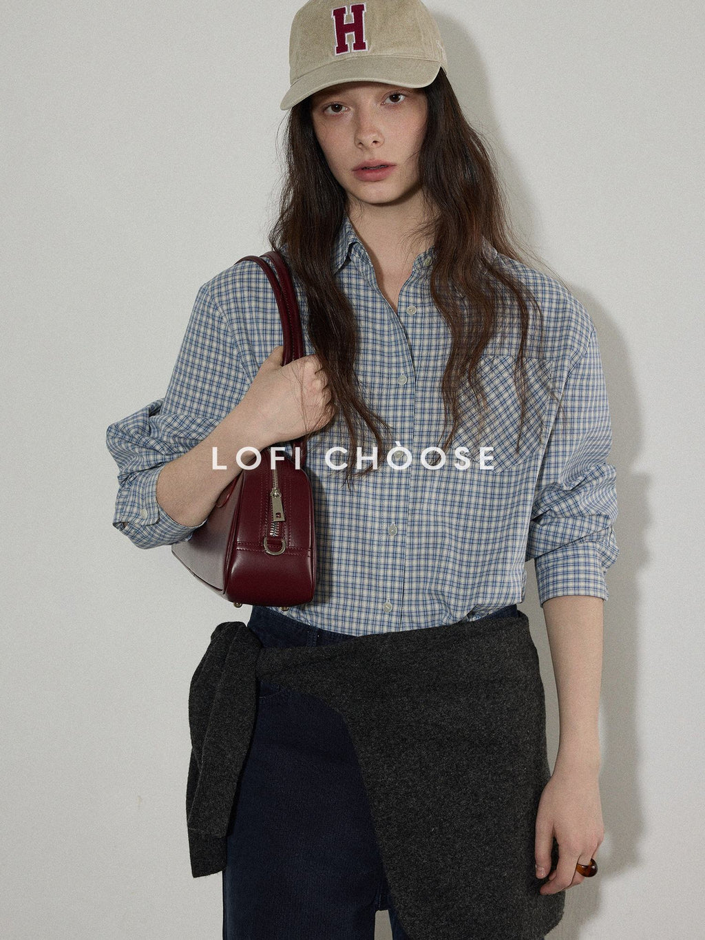 Lofi choose Pure Cotton Relaxed Fit Colorblock Plaid Collared Women Long Sleeve Shirts