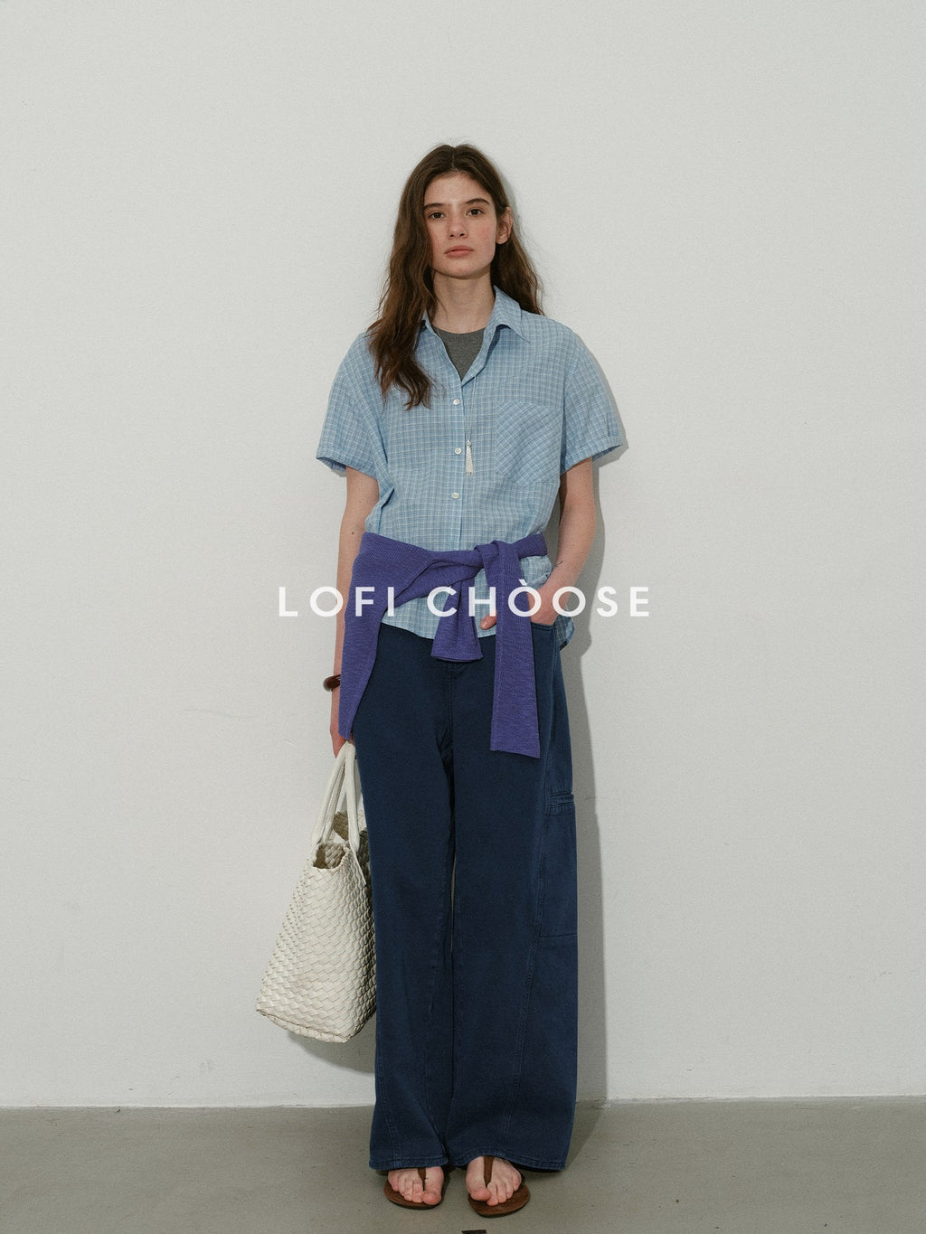 Lofi choose High Waist Washed Cotton Loose Office Women Waterwash Blue Wide Leg Jeans