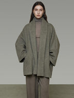unspoken Soft Wool Blend Tailored Cut Minimal Commuter Loose Fit Tobacco Green Wool Coats