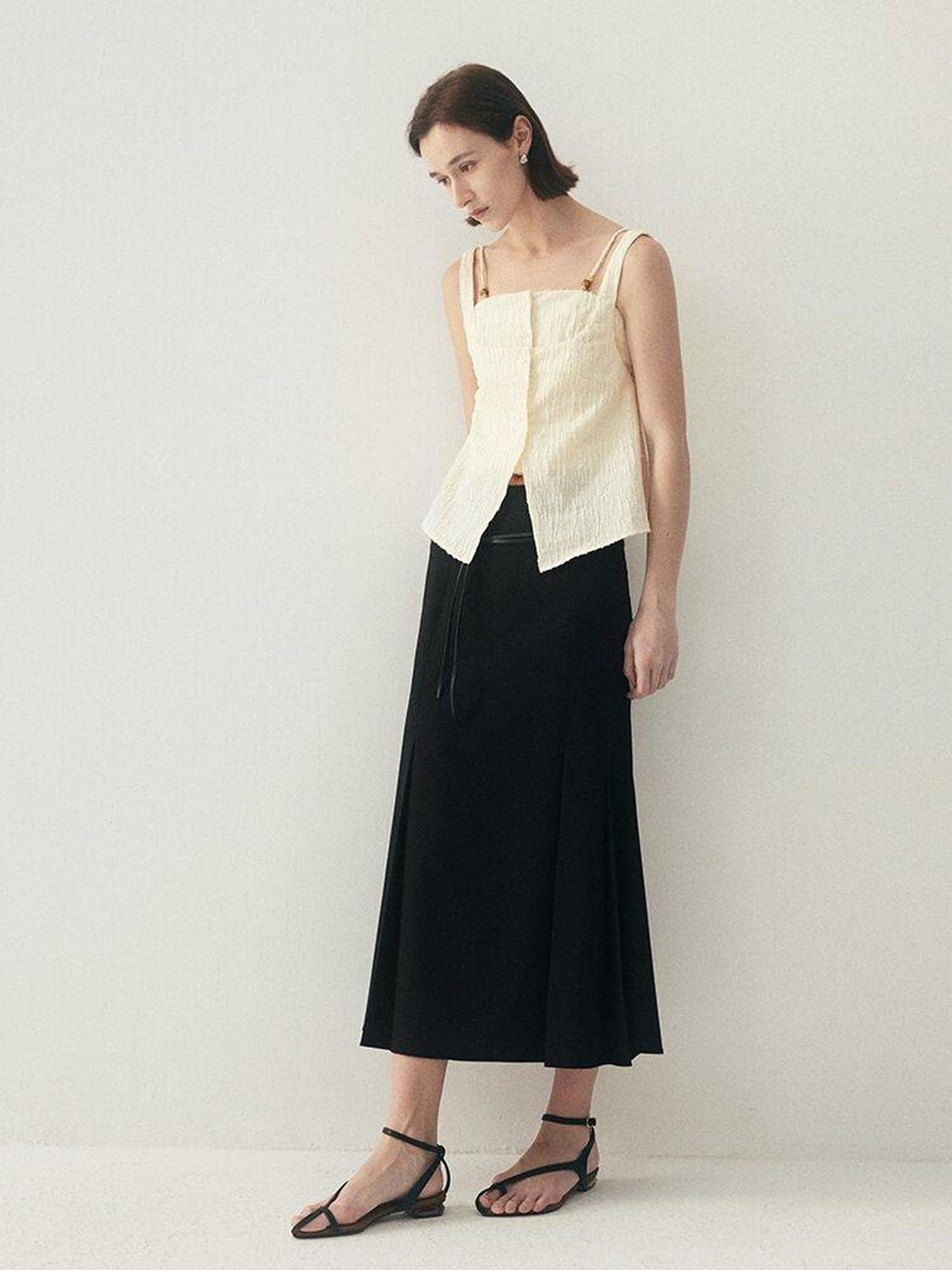 someonesometimes Button Detail Workwear Straight Fit Stretch Almond Beige Camisoles