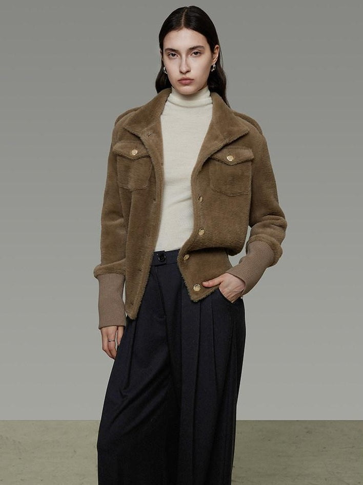 unspoken Thick Warm Stand Collar Slim Fit Minimal Office Brown Nylon Blend Short Coat