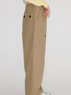 fano Cotton Elastic Waist Pocket Korean Workwear Women Khaki Straight Pants