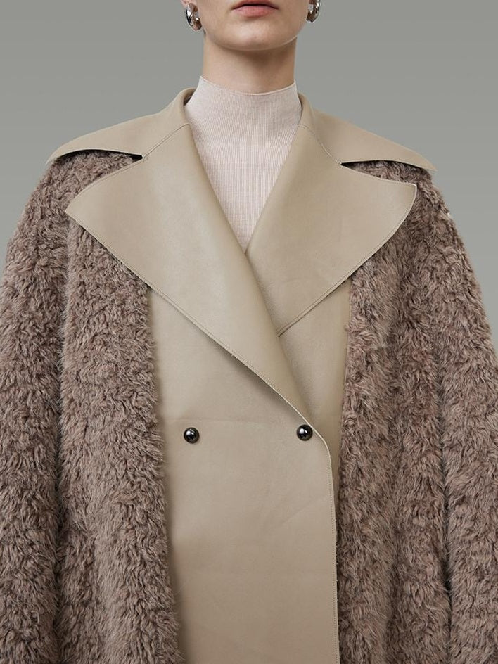 unspoken Thick Faux Fur Patchwork Oversized Simple Workwear Women Beige Brown Long Coats
