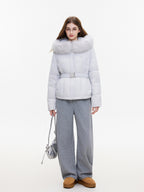 ikyou Warm Hooded Slim Korean Commuter Embroidered Pockets Blue Zipper Puffer Jackets