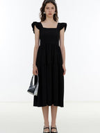 fano High Waist Ruffle A Line Square Neck Office Casual Maxi Dresses