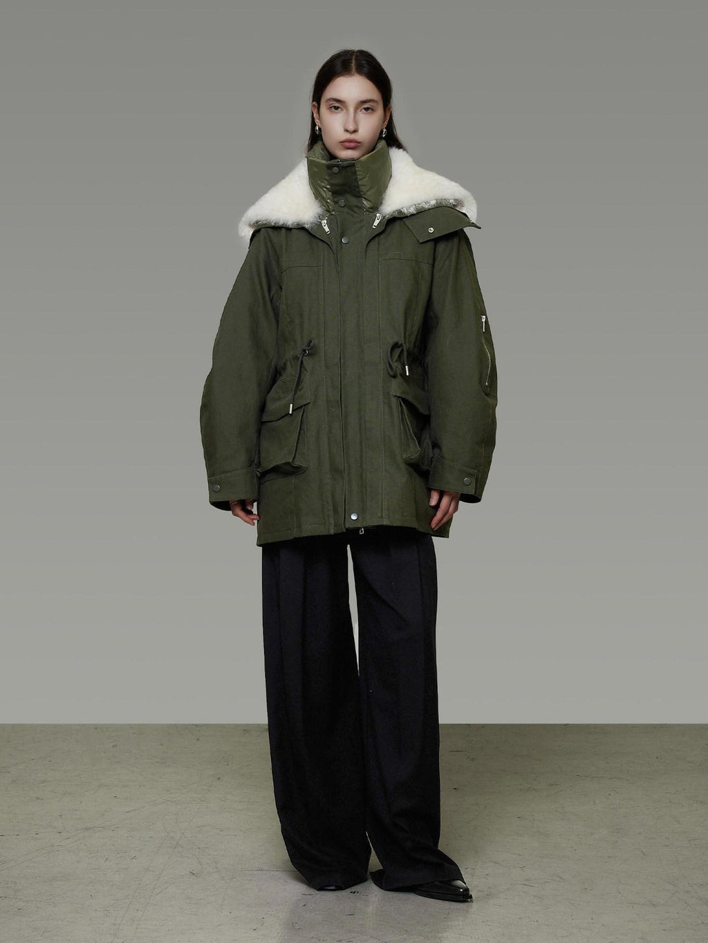 unspoken 90% White Duck Down Warm Midlength Stand Collar Women Army Green Down Jackets