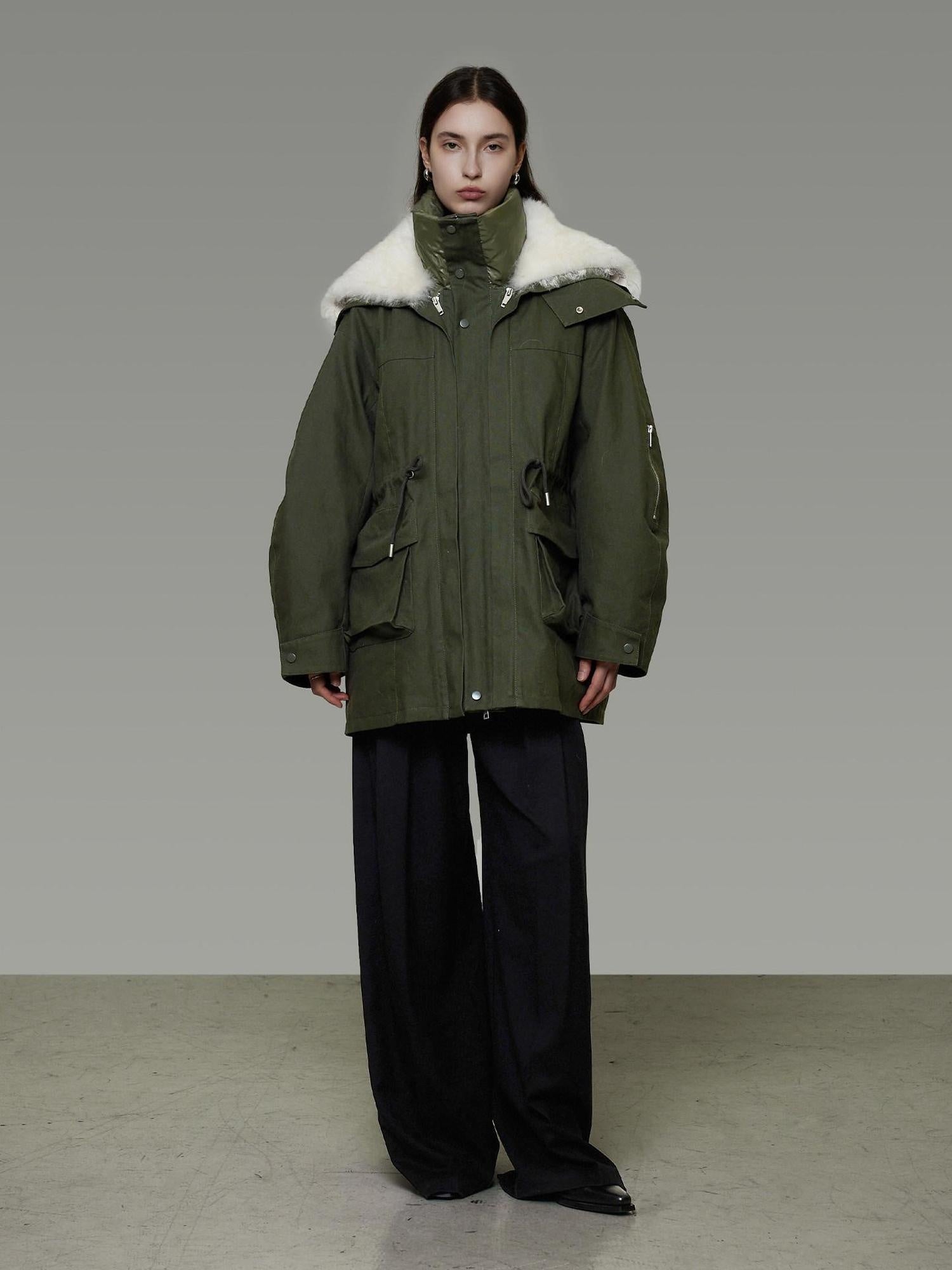 unspoken 90% White Duck Down Warm Midlength Stand Collar Women Army Green Down Jackets