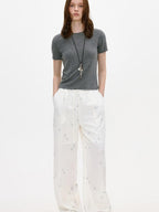 fano Elastic Waist Pocketed Wide Leg Korean Commuter Loose Stretch White Sweatpants