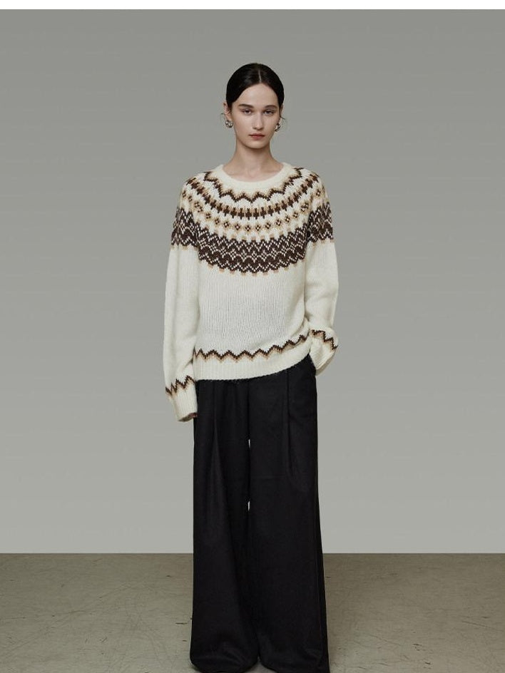 unspoken Warm Colorblock Commuter Loose Fit Crew Neck Pullover Knitwear Beige Sweaters