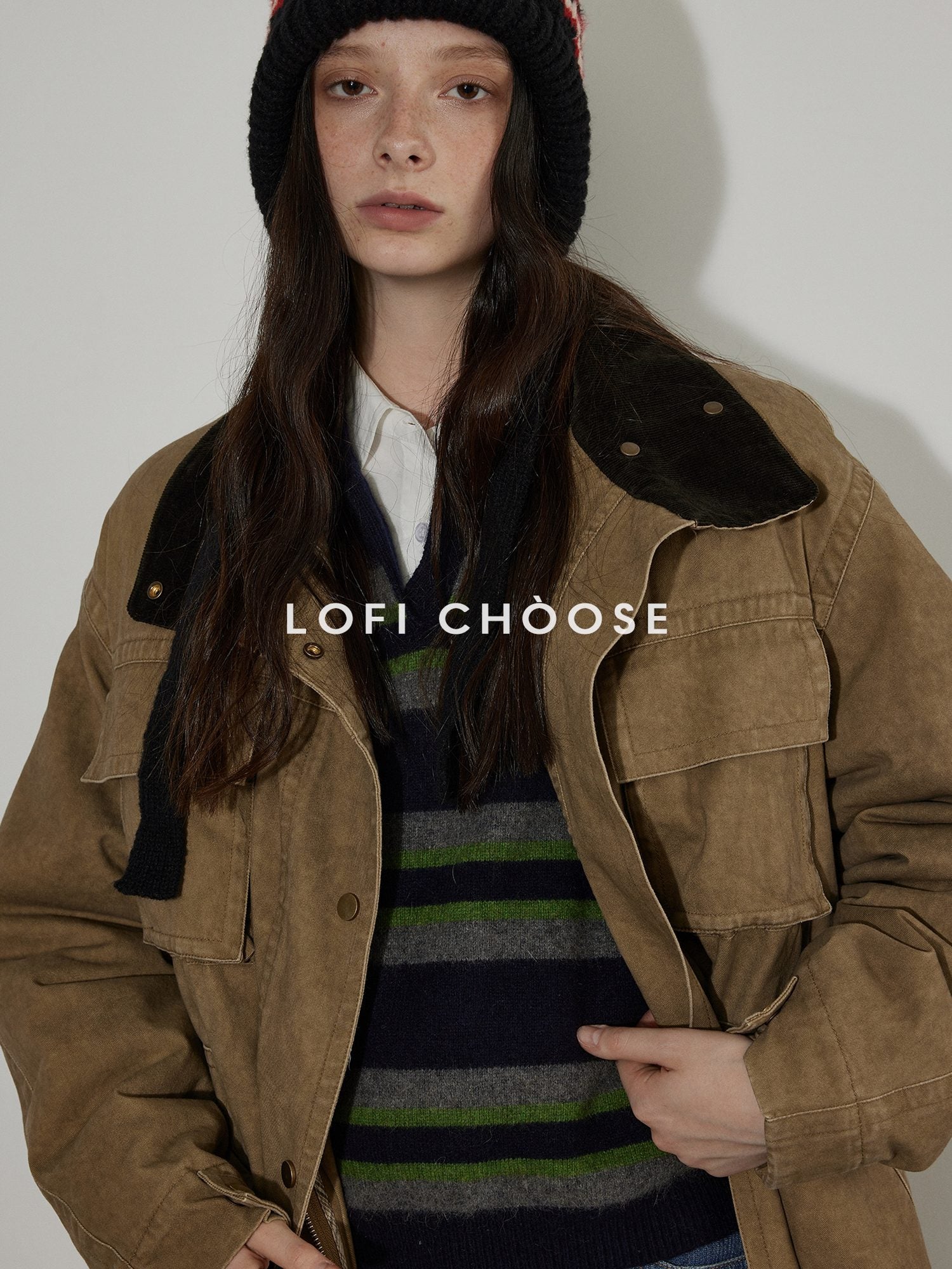 Lofi choose Soft Knitted Pullover Commuter Oversized Polo Collar Striped Women Sweaters