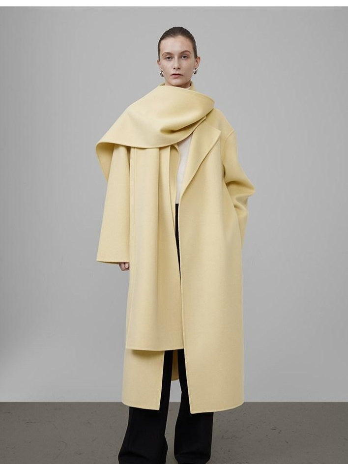 unspoken 100 Percent Wool Bright Yellow Long Straight Minimalist Office Wool Coats