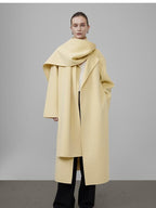 unspoken 100 Percent Wool Bright Yellow Long Straight Minimalist Office Wool Coats