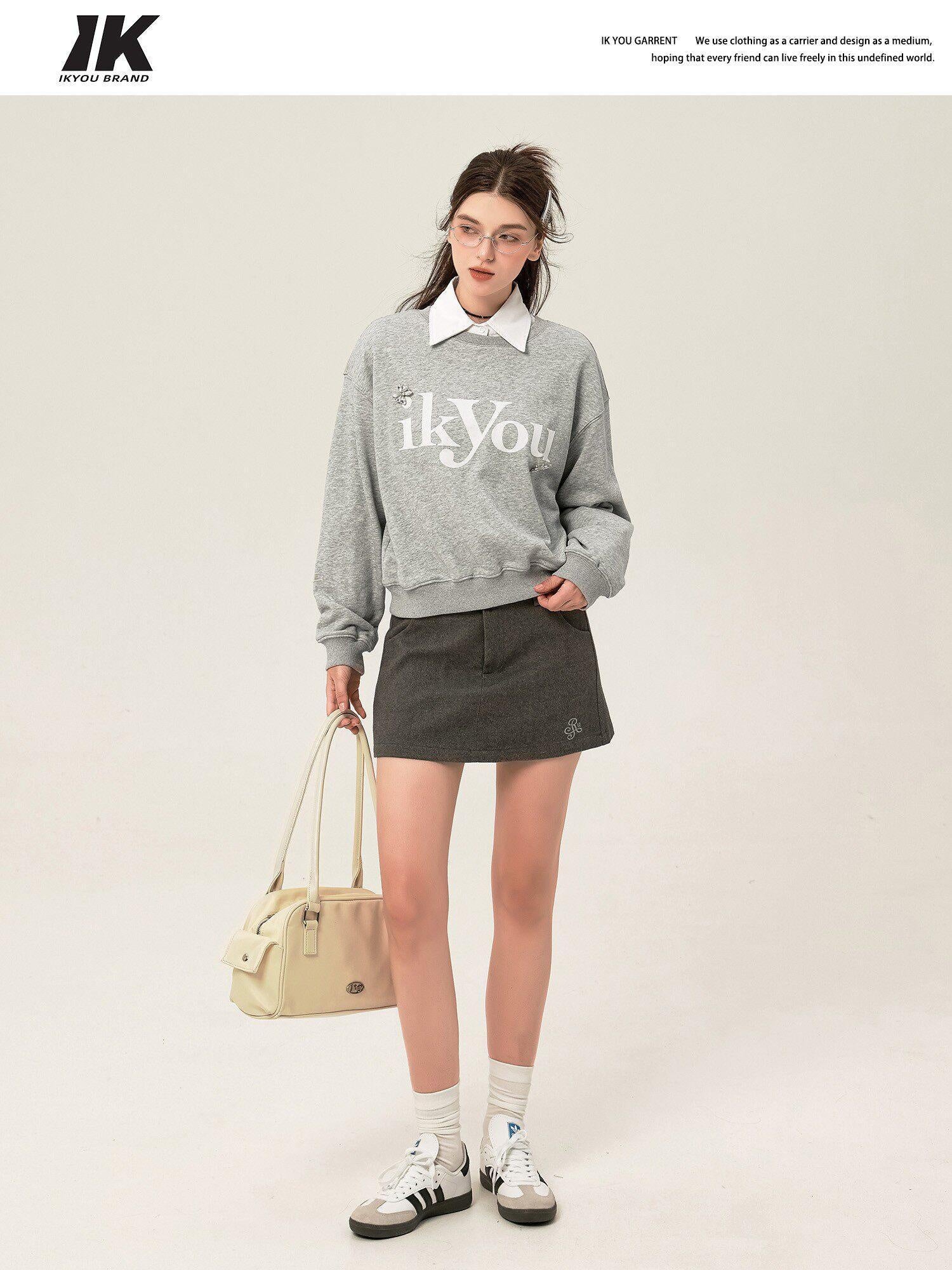 ikyou Shape Retention Lined Embroidered A Line Mid Waist Slim Women Black Mini Skirts