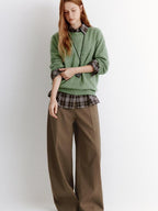 fano Soft Wool Cashmere Blend Relaxed Fit Crew Neck Women Knit Pullover Sweaters