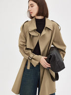 fano Pocketed Relaxed Raglan Midlength Double Breasted Khaki Womens Trench Coats