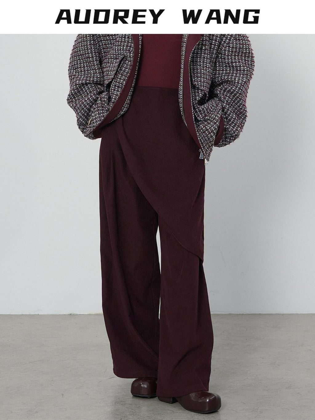 audreyyang Comfort Stretch Asymmetric Minimalist High Waist Loose Fit Women Straight Pants