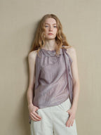 someonesometimes Asymmetrical Fringe Slim Fit Strap Solid Silver Purple Long Sleeve Crop Tops