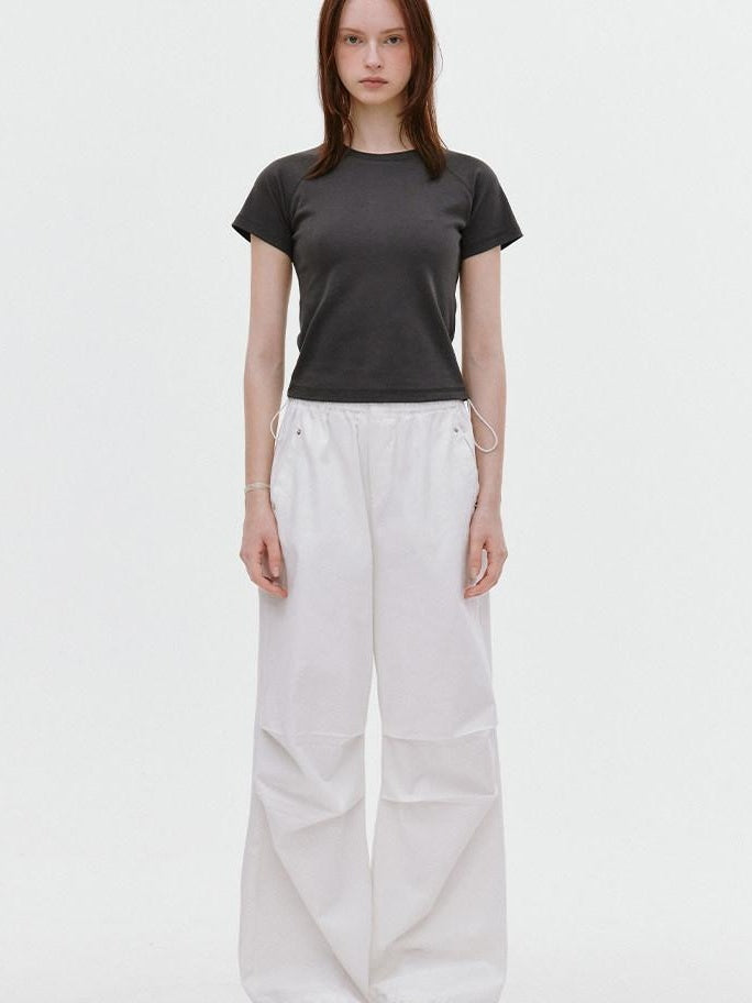fano Soft Cotton Stretch Korean Slim Fit Short Sleeve Deep Gray Basic Crop Tops