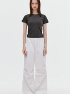fano Soft Cotton Stretch Korean Slim Fit Short Sleeve Deep Gray Basic Crop Tops
