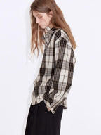 fano Adjustable Cotton Plaid Loose Turndown Collar Long Sleeve Young Women Shirts