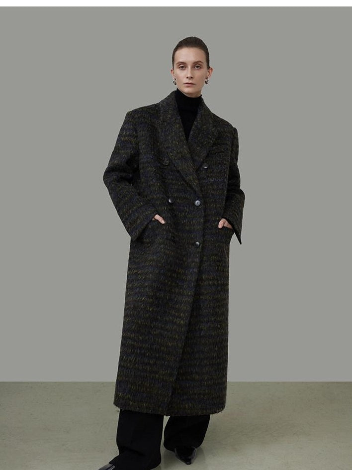 unspoken Warm Thick Double Breasted Long Loose Fit Minimalist Office Charcoal Wool Coats