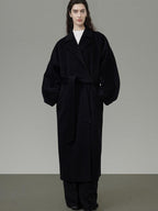unspoken 100 Percent Wool Minimal Straight Long Tie Office Women Black Wool Coats