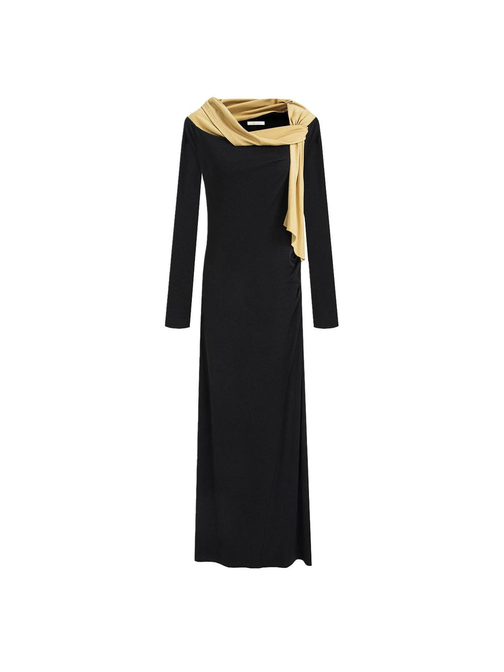 unspoken Breathable Lyocell Knit Slim A Line Waist Cinch V-neck Black Ladies Maxi Dresses