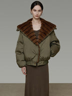 unspoken 90% White Duck Down Warm Loose Patchwork Commuter Olive Green Zip Down Jackets