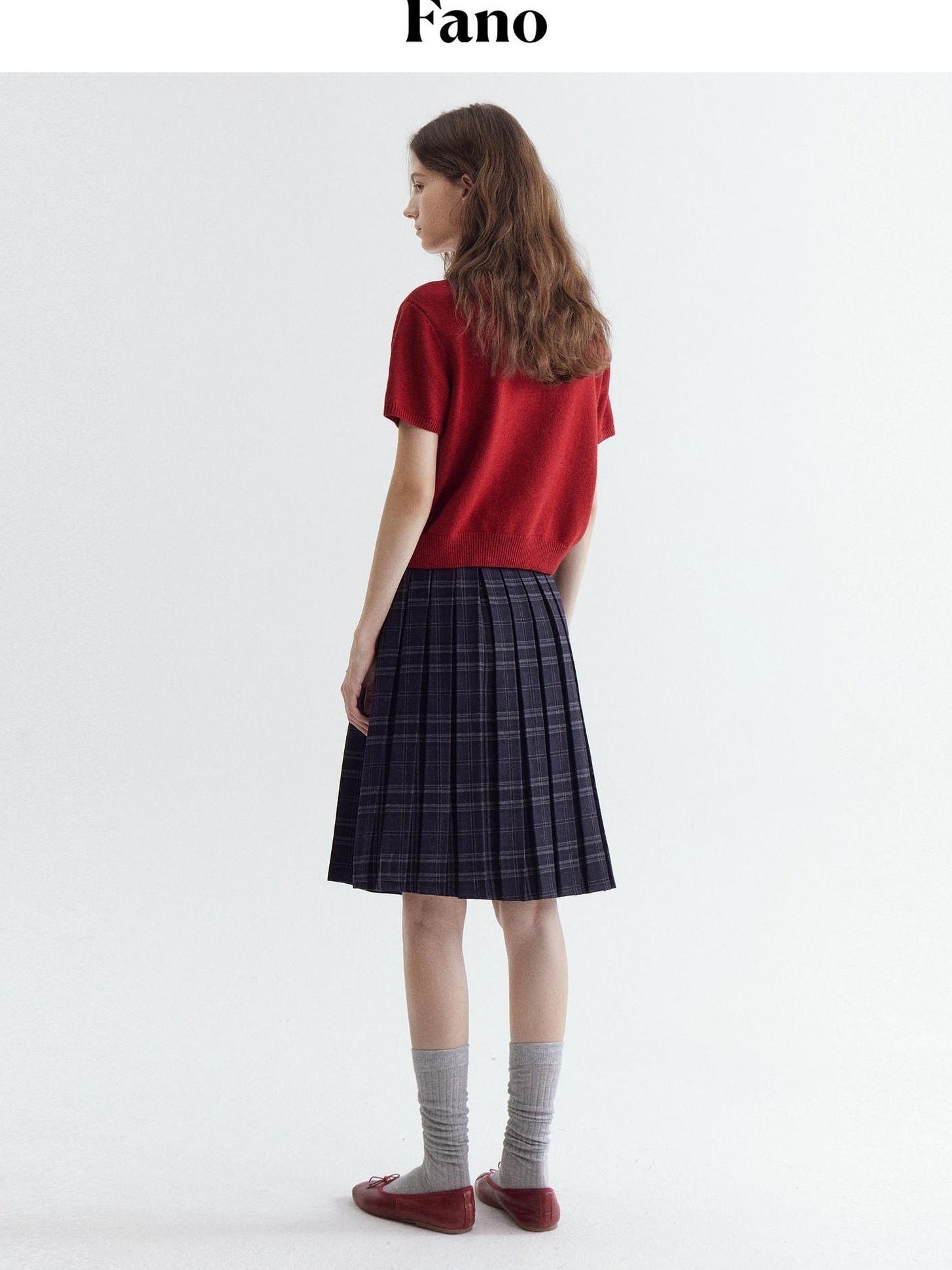 fano Pure Cotton Pleated A Line Mid Rise Classic Workwear Women Midi Skirts