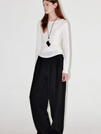 fano Elegant Office Mid Rise Straight Silhouette For Women Black Wide Leg Pants