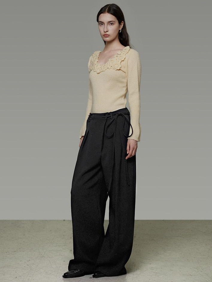unspoken Soft Breathable V-neck Slim Fit Commuter Knitwear Bell Sleeves Women Sweaters